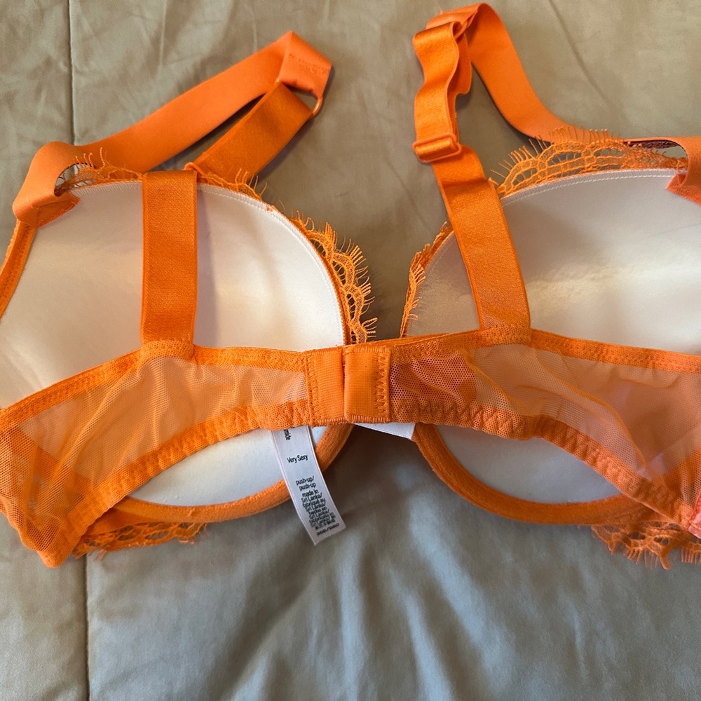 Victoria's Secret Orange Lace Push-Up Bra with Embroidered Straps - Picture 2 of 2